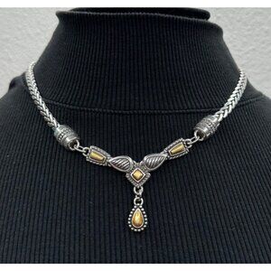 Brighton Lavalier Two Tone Pendant Braided Chain Necklace Silver Tone